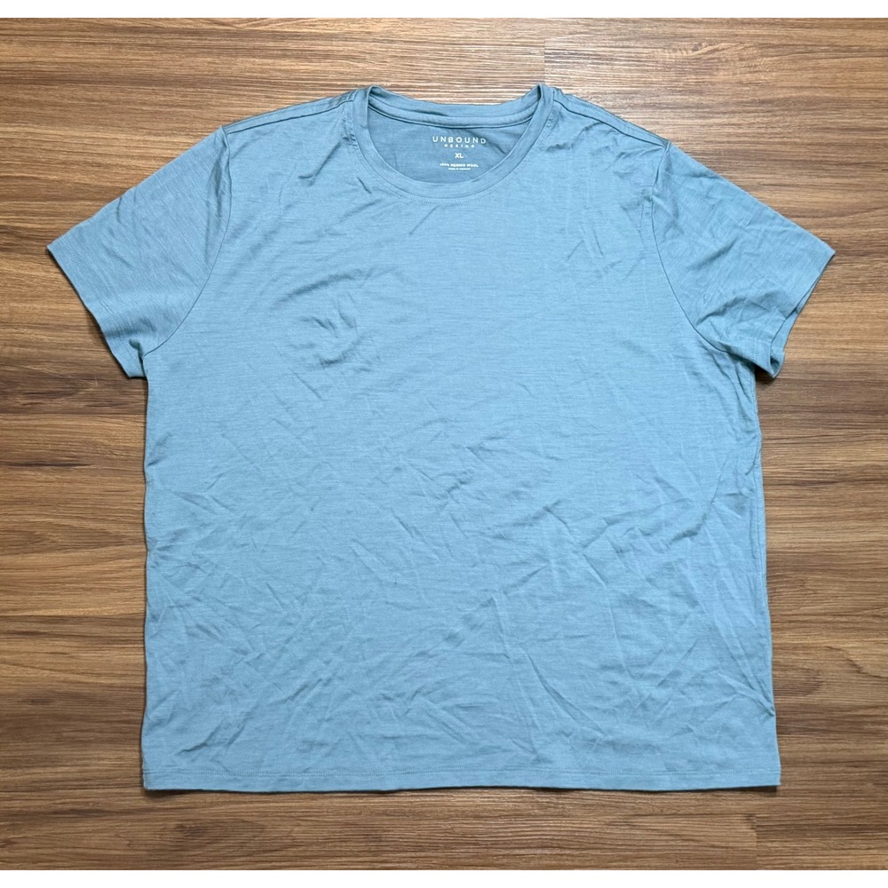 Unbound Women's 100% Merino Wool Boxy Crewneck T-Shirt Light Blue Sz XL